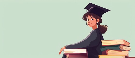 Wall Mural - Cartoon character illustration of a student in a graduation hat, symbolizing academic achievement and graduation