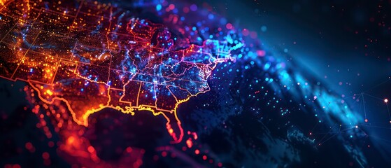 Wall Mural - illustration of USA surrounded by digital data networks and communication lines