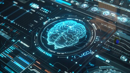 Futuristic Digital Interface Displays AI Brain Analysis