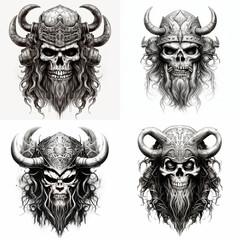 Wall Mural - Skull with broken viking helmet tattoo idea