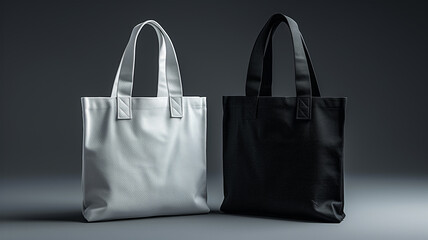 Mock up of two recyclable bags, a white and a black one.