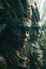 Wall Mural - Brave Amazonian Warriors from a Remote Jungle Tribe in Cinematic Movie Poster