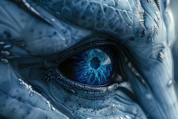 Wall Mural - Enigmatic Alien Presence Peers Through Technological Landscape with Captivating Blue Eye