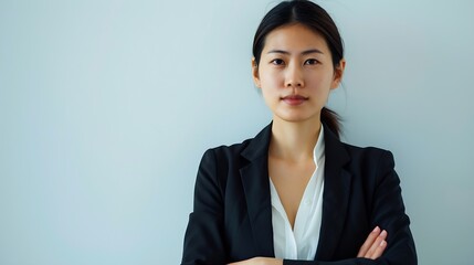 Portrait of young Asian business woman on white background : Generative AI