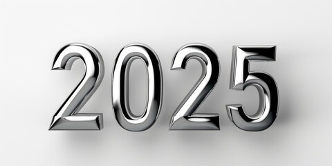 Silver Metallic 2025 Numbers on White Background - Future Concept