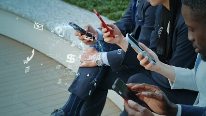 Poster - Multinational people using smartphones and communication network concept