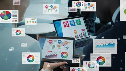 Aufkleber - multinational business people in a meeting and digital documets concept