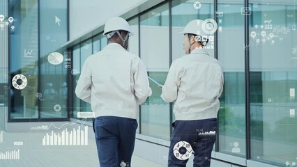 Poster - Multinational group of engineers and digital data concept