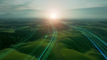 Poster - A path of light stretching towards the sunrise of nature. A path to the future.