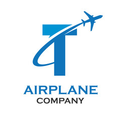 Wall Mural - Letter t with airplane logo template illustration. suitable for transportation, brand, travel, agency, web, label, network, marketing etc