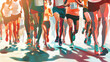 © Phichitpon - Marathon poster Running group Colorful Illustration, Run For Healthy Life Concept. Generative Ai