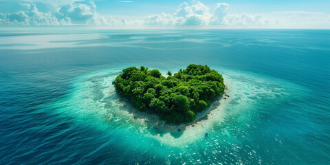heart shaped island on ocean background