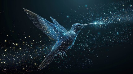 Wall Mural - Hummingbird in a Digital Constellation