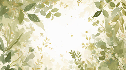 Poster - Watercolor background with green leaves and copy space text. Perfect for nature, spring, or botanical-themed projects.