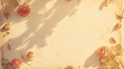 Poster - Vintage background with pink roses and copy space text. Perfect for wedding, love, or romantic-themed projects.