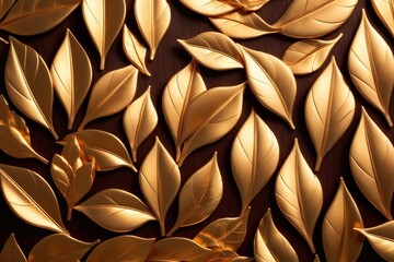 Wall Mural - Abstract gold metallic geometric leaves, floral pattern wallpaper background