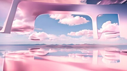 Poster - Pink Frame View of Blue Sky and Mountains Generative AI