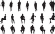 © GRASSS.H - Vector, isolated silhouette of sitting standing people, man and girl