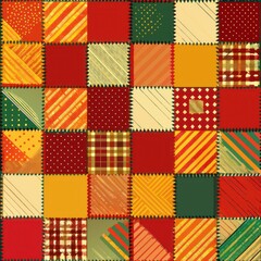 Poster - Seamless pattern of patchwork quilt-inspired squares with various fabric textures, Generative AI