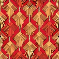 Sticker -  Seamless pattern of woven textile-inspired designs with fringe and tassel details, Generative AI