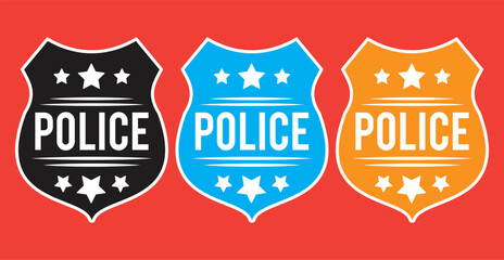 Police badges. Officer government badge, special police security medallion and federal agent signs. Simple illustration of police badge vector icon collection. 11:11