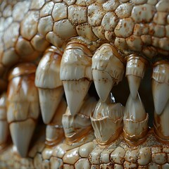 Canvas Print - AI generated illustration of a reptile's teeth and scales, showcasing texture and detail.