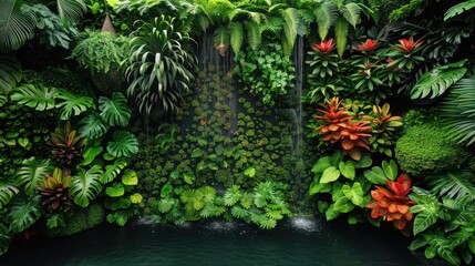 Wall Mural - Tropical Trees in Full Wall Background with Varied Leaves and Colors - Garden Layout
