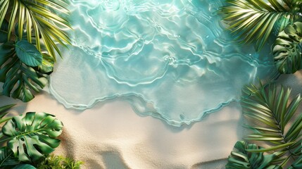 Wall Mural - Paradise Island's Pristine Beach: A Tropical Oasis with Palm Leaves and White Sand