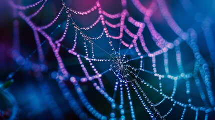 Spider web close-up, macro photograph showing the intricate overlapping threads, capturing the essence of gluon wind's interconnectedness
