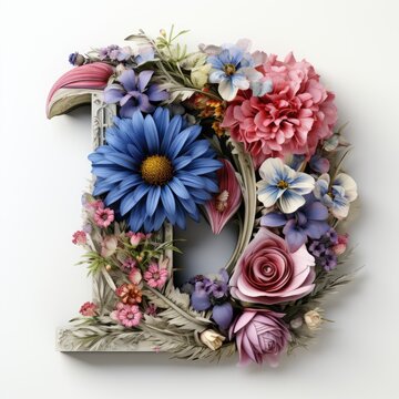 English alphabet letter enchanting flower ornate