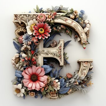 English alphabet letter enchanting flower ornate