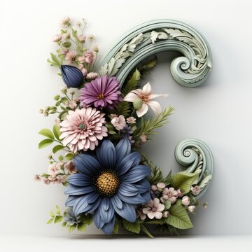 English alphabet letter enchanting flower ornate