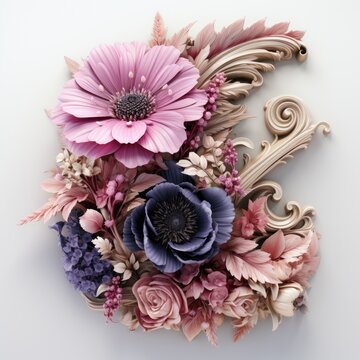 English alphabet letter enchanting flower ornate
