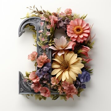 English alphabet letter enchanting flower ornate