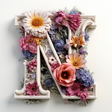 English alphabet letter enchanting flower ornate