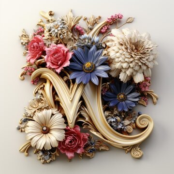 English alphabet letter enchanting flower ornate