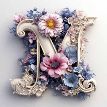 English alphabet letter enchanting flower ornate