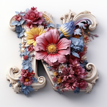 English alphabet letter enchanting flower ornate