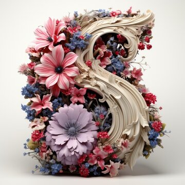 English alphabet letter enchanting flower ornate