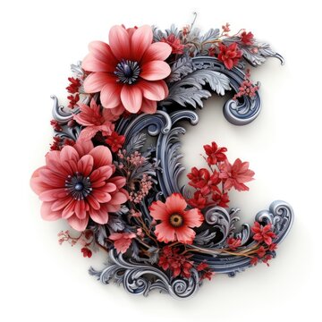English alphabet letter enchanting flower ornate