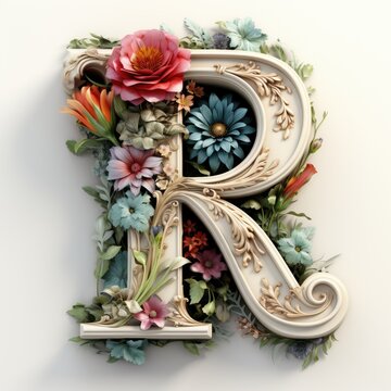 English alphabet letter enchanting flower ornate