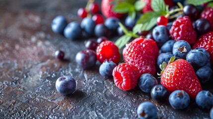 Wall Mural - Berries fruits background. Antioxidants, detox concept.