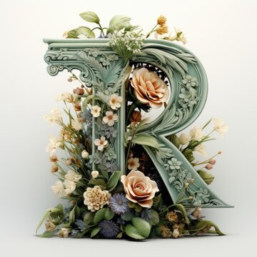 English alphabet letter enchanting flower ornate