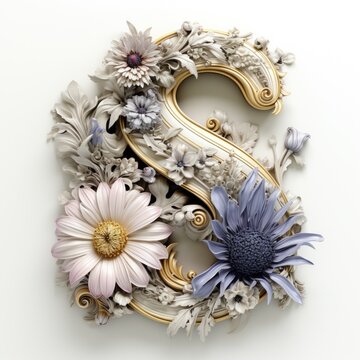 English alphabet letter enchanting flower ornate