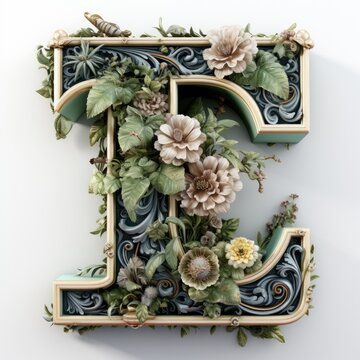 English alphabet letter enchanting flower ornate