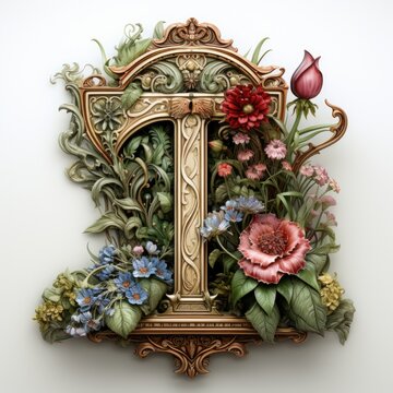 English alphabet letter enchanting flower ornate