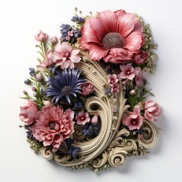 English alphabet letter enchanting flower ornate