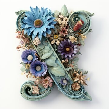 English alphabet letter enchanting flower ornate