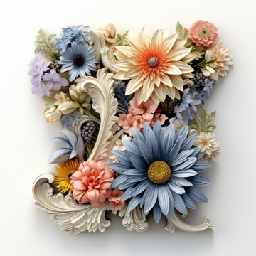 English alphabet letter enchanting flower ornate