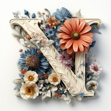 English alphabet letter enchanting flower ornate